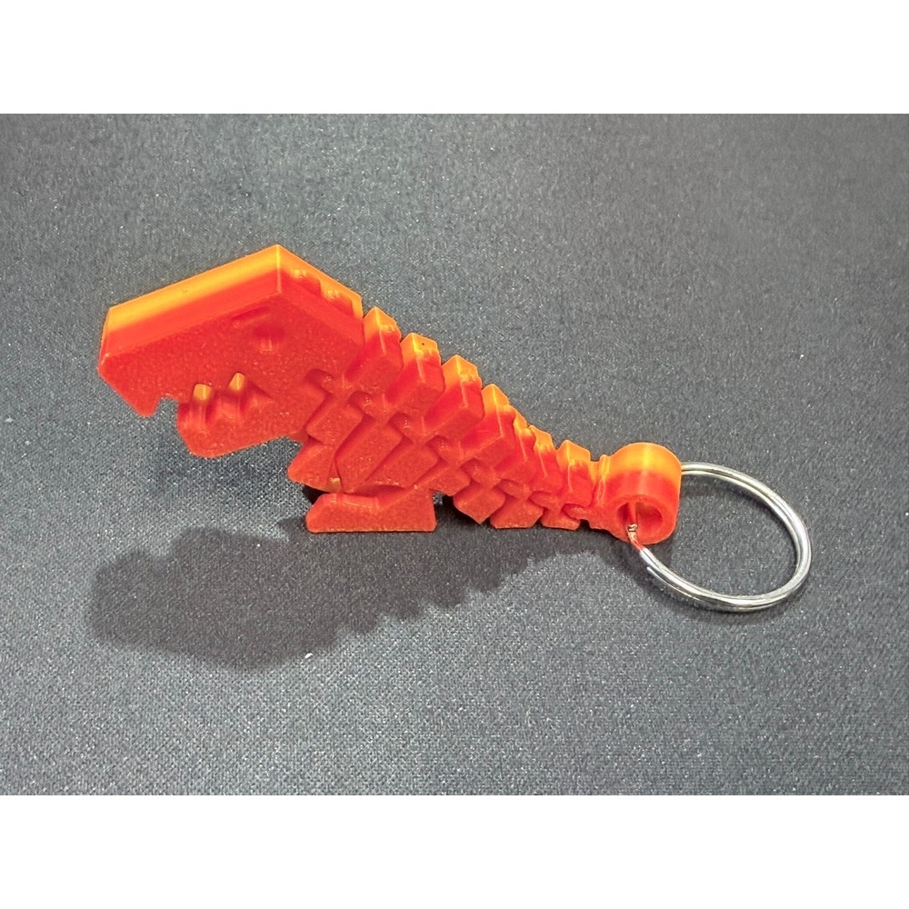 3D Printed Articulated T-Rex Keychain Orange Red Gradient Flexible Dinosaur Toy - Picture 3 of 4